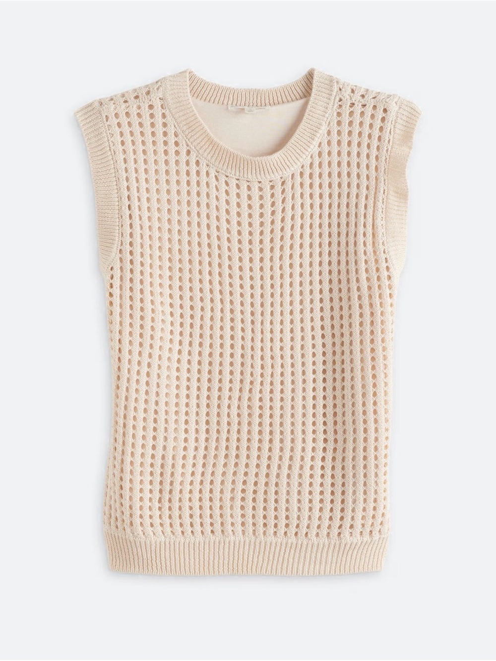 Wide Rib Crew Neck Pullover Knit Sweater Vest in Tan